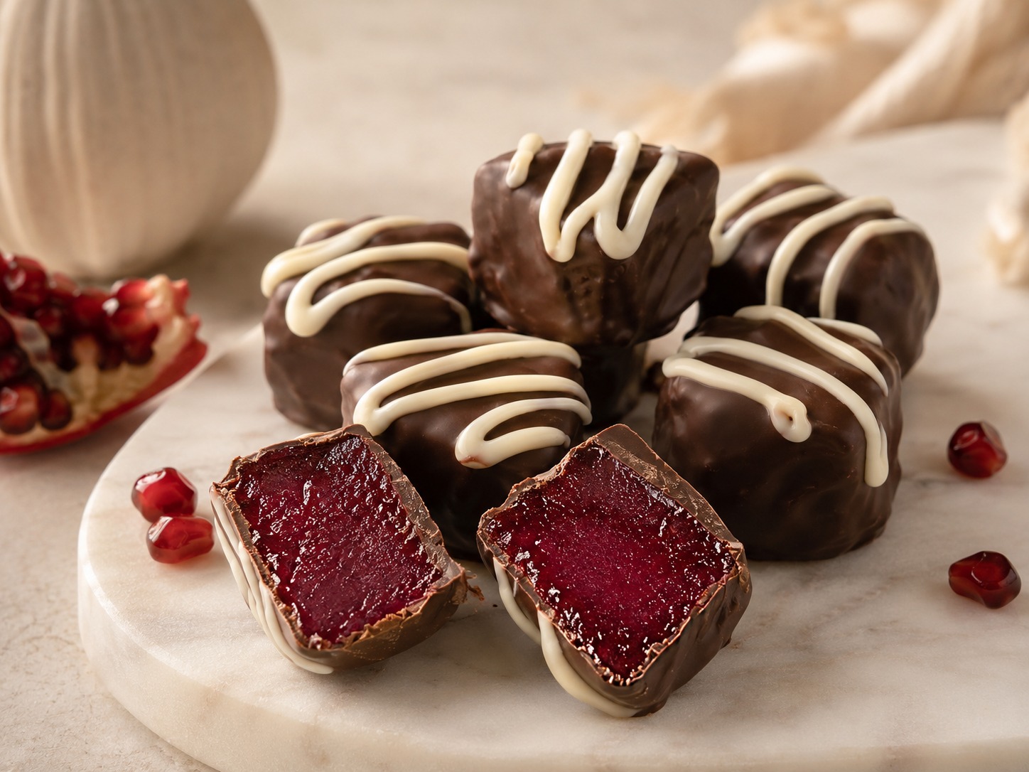 Chocolate Covered Pomegranate — handcrafted at Olive & Fire Austin